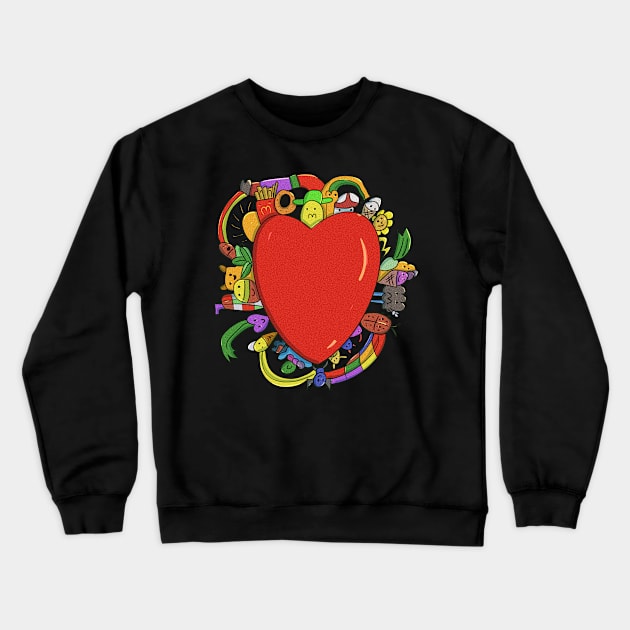 Doddle Red Heart Worm Potato Crewneck Sweatshirt by Arbimditya